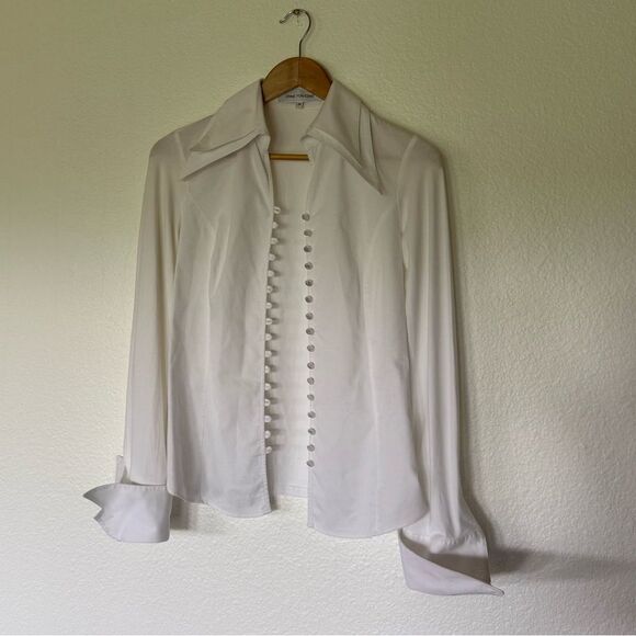 Anne Fontaine Classic White Blouse with Button Accents - Picture 1 of 4